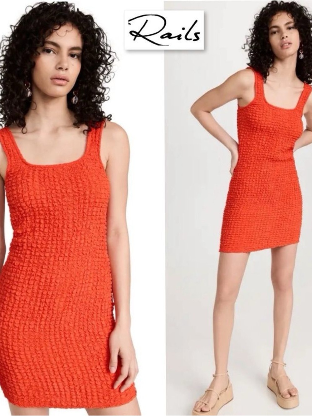 Rails Orange Textured Knit Mini Dress